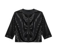 Kids Sequin Jacket For Girls Hip Hop Dance Sparkly Glitter 3 4 Sleeve Open Front Cardigan Sparkle Special Occasion Tops Kids Glitter Lightweight Zipper Outwear Coats Black 13-14 Years