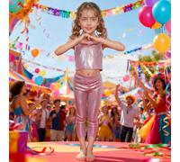 Kids' Sequin Pants Cotton-Spandex Blend Adjustable Waist Sparkly Sequins Leggings Trousers for Birthdays Dance & Photo Shoots Breathable All-Day Wear