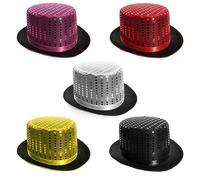 Kids Sequin Top Hat - Pack of 3 - Black Satin With Black Sequins on Top - Perfect for Magical Shows, Stage Productions and Other Fancy Dress Events