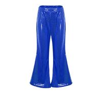Kids Sequin Trousers Boys Girls Shiny Sequins Jazz Hip Hop Dance Trousers Stage Performance Flare Pants Gymnastic Party Trousers Dancewear Sparkly Pants for Dance Dress up Blue