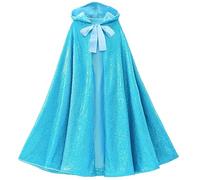 Kids Sequins Hooded Cloak Full Length Long Cape for Princess Girls Costume Christmas Halloween Party Cosplay (5-10 Years, Blue)