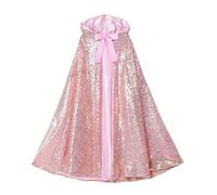 Kids Sequins Hooded Cloak Full Length Long Cape for Princess Girls Costume Christmas Halloween Party Cosplay (3-5 Years, champagne)