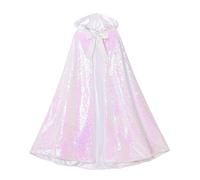 Kids Sequins Hooded Cloak Full Length Long Cape for Princess Girls Costume Christmas Halloween Party Cosplay (5-10 Years, White)