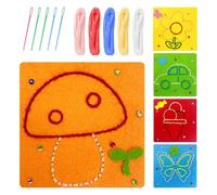 Kids Sewing Kit, 5Pcs Cross Stitch Kits for Kids, Children's Handmade Felt Fabric Sewing Set, Threading Toys Gifts for Ages 3-12 & DIY Enthusiasts (Mushroom, Flower, Ice Cream, Butterfly, Car)