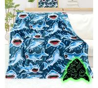AISDE Glow in The Dark Blanket for Boys & Girls - Blue Whale Shark Throw Blanket - Kids Ocean Decor - 50"x60"
