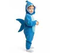 Kids Shark Costume Blue Jumpsuit with Fin Hood World Book Day - 2-3yrs