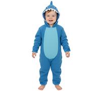 Kids Shark Costume - Large - Blue Jumpsuit with Attached Shark Hood, Fin and Tail - Childs Boys Girl Sea Creature Animal Halloween World Book Day Fancy Dress Costume