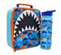 Kids Shark Lunch Bag & 600ml Water Bottle Set - Insulated School Lunch Box with Thermal Lining & Leak Proof Flip Spout Bottle - BPA Free Back to School Set by Kichna