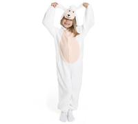 Kids Sheep Costume - Small - White Fluffy Jumpsuit with Attached Sheep Hood - Boys Girls Childs School Play Christmas Nativity Festive Xmas Fancy Dress Costume