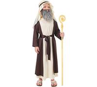 Kids Shepherd Costume Set Jesus Nativity-Themed Pantomime Fancy Dress Outfit 4pcs Innkeeper Shepherd Costume Kids, Crook + Headscarf + Robe + Belt for Boys 3-15 Years Coffee