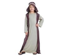 Kids Shepherd Fancy Dress Costume Beige Tunic Striped Robe Head Wrap Britain Nativity Shows Festive Events