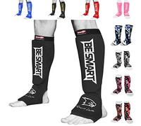 Kids Shin Instep Pads MMA Leg Foot Guards Muay Thai Kick Boxing Guard Protector (Black, XXS)
