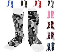 Kids Shin Instep Pads MMA Leg Foot Guards Muay Thai Kick Boxing Guard Protector (Gray Camo, XXS (9 to 13 Years))