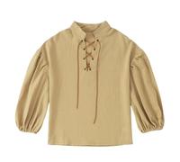 Kids Shirt - Front Lacing and Stand-up Collar - Boys -Medieval Shirt - Pirate Lace Up Halloween Scottish Jacobite Costume Classical Tops