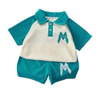 Kids Shirt Outfit Boys Summer Short Sleeve Top with Contrast Collar and Matching Shorts Toddler Athletic Play Set for Daily Casual Wear (Mint Green, 4-5 Years)