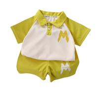 Kids Shirt Outfit Boys Summer Short Sleeve Top with Contrast Collar and Matching Shorts Toddler Athletic Play Set for Daily Casual Wear (Green, 3-4 Years)