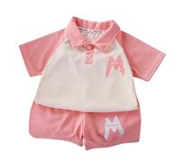Kids Shirt Outfit Boys Summer Short Sleeve Top with Contrast Collar and Matching Shorts Toddler Athletic Play Set for Daily Casual Wear (2-3 Years) Pink