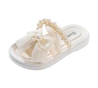 Kids Shoes Comfortable Soft Sole Slippers Fashion Bow Tie Pearl Beach Sandals Slippers, beige, 9 UK