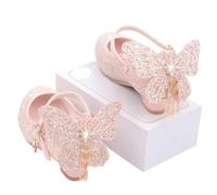 Kids Shoes Fashion Fringed Butterfly Knot Girls Princess Shoes Casual Glitter Children High Heel Student Dance Shoes for Banquets, Birthday Parties(Pink,27)