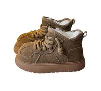 Kids Shoes Girls Warm Non-Slip Sole Thick Soled Flat Boots Leather Solid Color Soft Sole Casual Shoes Insulation Outdoor Strappy Footwear Fleece Lining Breathable Shoes Coffee