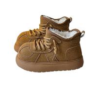 Kids Shoes Girls Warm Non-Slip Sole Thick Soled Flat Boots Leather Solid Color Soft Sole Casual Shoes Insulation Outdoor Strappy Footwear Fleece Lining Breathable Shoes Khaki