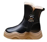 Kids Shoes Solid Color Leather Waterproof Boots with Fleece Lining Thickened Insulation Walking Shoes Thick Soles Winter Snow Footwear Non-Slip Sole Outdoor Boots Black