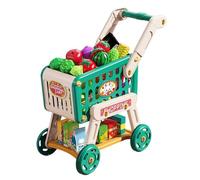 Kids Shopping Cart, Grocery Cart For Kids, Pretend Play Shopping Trolley With Red And Green Color, Playset Educational Toys Fake Food For Boys Girls Toddler Birthday Learning Party Family Fun