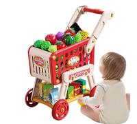 Kids Shopping Cart Playset - Adjustable Walker with Play Food & Grocery Accessories | Early Learning Role Play Toys For Kids 3-8 Years | Perfect For Fantasy Play And Development