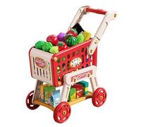 Kids Shopping Cart - Pretend Play Grocery Cart for Imaginative Role, Educational Toy Enhances Learning Skills with Fake Food, Toddler Playset for Boys, Girls, Party, Family Fun, 46.5x26x51cm