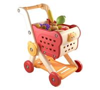 Kids Shopping Cart with Food Imitation Game - 15 Pieces Fruit, Vegetables and Kitchen Accessories - Supermarket Toy for Kids 3 to 5 Years Old, Mini Racing Basket for