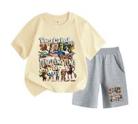 Kids Short Sleeve and Shorts, Italian Brainrot Funny Cartoon Print Tung Tung Tung Summer Boys Girls Sports Set,Flesh,120cm
