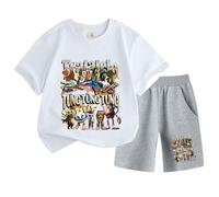 Kids Short Sleeve and Shorts, Italian Brainrot Funny Cartoon Print Tung Tung Tung Summer Boys Girls Sports Set,White,120cm