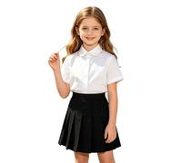 Kids Short Sleeve School Shirt with Peter Pan Collar, Unisex Button Down Uniform Top for Boys and Girls Ages 1-12 Years White