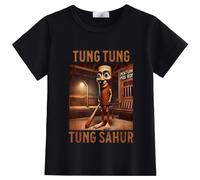 Kids Short Sleeve Top,Italian Brain AI Animal Anime Tung Tung Tung Sahur Cartoon Printed Boys T-Shirt,Summer New,Black 1,100cm