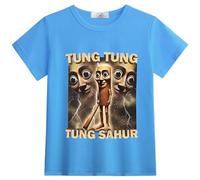 Kids Short Sleeve Top,Italian Brain AI Animal Anime Tung Tung Tung Sahur Cartoon Printed Boys T-Shirt,Summer New,Blue 2,100cm