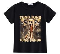 Kids Short Sleeve Top,Italian Brain AI Animal Anime Tung Tung Tung Sahur Cartoon Printed Boys T-Shirt,Summer New,Black 2,100cm
