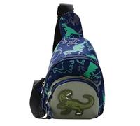 Kid's Shoulder Bag - Dinosaur Sling Bag, Lightweight Everyday Bag, Waterproof Satchel with Adjustable Strap, Soft Backpack for Toy Snacks, Fun Travel or School Authorities for Girls, Blue, see