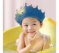 Kids Shower Cap Shield, Silicone Shower Cap for Kids, Waterproof Cute Crown Shape Hair Washing Shield, Adjustable Bath Visor Hat to Stop Water in Eye and Ear for Toddlers Kids Infants (Blue)