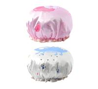 Kids Shower Caps, 2 PCS - Dinosaur & Bunny Design, Waterproof Double Layer Shower Cap with Elastic Band, Soft Satin & EVA, Reusable Bath Caps for Toddler Boys and Girls (Gentleman Grey & Blossom Pink)