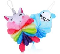 Kids Shower Loofah Sponges 2 Pack Pe Cartoon Shark Unicorn