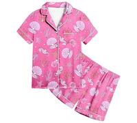 Kids Silk Girls Satin Pyjamas Short Sleeve Satin PJs Teen Kids Ocean Animals Nightwear Button-Down Summer Sleepwear Sets Soft Lightweight Loungewear Children Homewear Age 3-13 Years (6-7 Years)