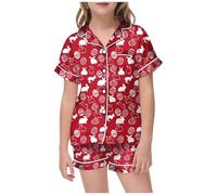 Kids Silk Pyjamas 2 Piece Kawaii Cartoon Print Sleepwear T-Shirt and Pants Pieces Set for Button-Down Pjs Sets Children Outfit Toddler Clothes Watermelon Red
