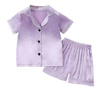 Kids Silk Pyjamas Button Down Satin Short Pjs Comfortable Elegant T-Shirt and Pants 2 Pieces Set for Teenagers Lounge Sets Unisex Kid Sleeve Light Purple