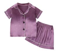 Kids Silk Pyjamas Button Down Satin Short Pjs Comfortable Elegant T-Shirt and Pants 2 Pieces Set for Teenagers Lounge Sets Unisex Kid Sleeve Purple