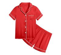 Kids Silk Pyjamas Button Down Satin Short Pjs Summer for Girls T-Shirt and Pants 2 Pieces Soft Lounge Sets Boys Set Sleepwear Gifts Red