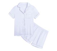 Kids Silk Pyjamas Button Down Satin Short Pjs Summer for Girls T-Shirt and Pants 2 Pieces Soft Lounge Sets Boys Set Sleepwear Gifts Silver
