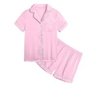 Kids Silk Pyjamas Button Down Satin Short Pjs Summer for Girls T-Shirt and Pants 2 Pieces Soft Lounge Sets Boys Set Sleepwear Gifts Pink