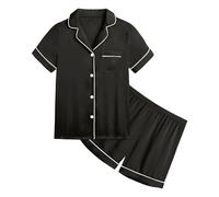 Kids Silk Pyjamas Button Down Satin Short Pjs Summer for Girls T-Shirt and Pants 2 Pieces Soft Lounge Sets Boys Set Sleepwear Gifts Black