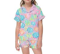 Kids Silk Pyjamas Button-Down Silky Nightwear Summer Sets Pjs for Girls Pack of 2 Short Sleeved Jammies Sleepwear 100% Cotton Unisex Kid Sleeve Pink