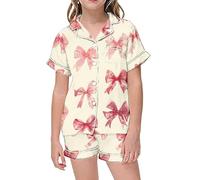 Kids Silk Pyjamas Cartoon Pjs Nighties for Teenagers Breathable Soft Loungewear Lounge Sets Girls Colorful Printed Children Sleepwear Teens Pink